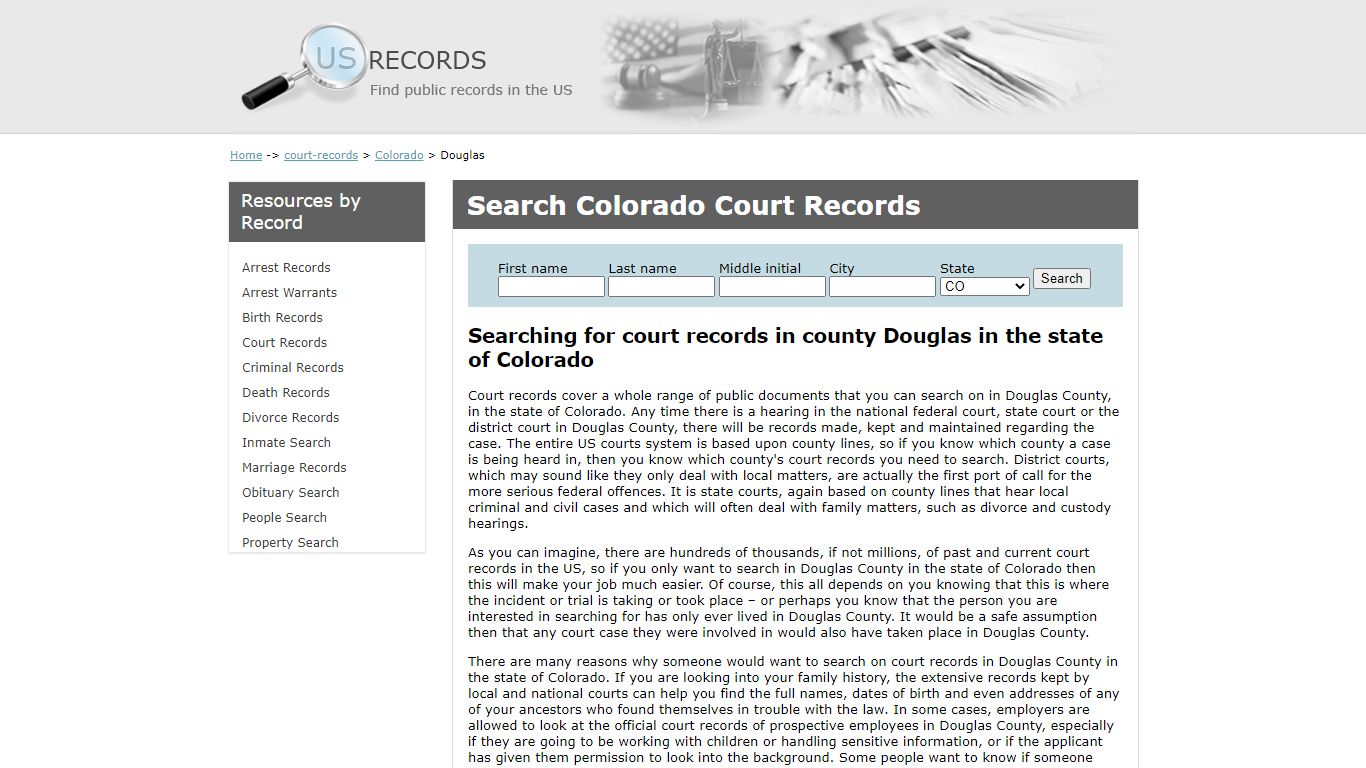 Search Court Records Douglas Colorado | US Records